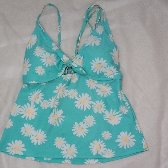 Arizona Jean Company Teal Floral Swim Top Size L - Picture 3 of 7